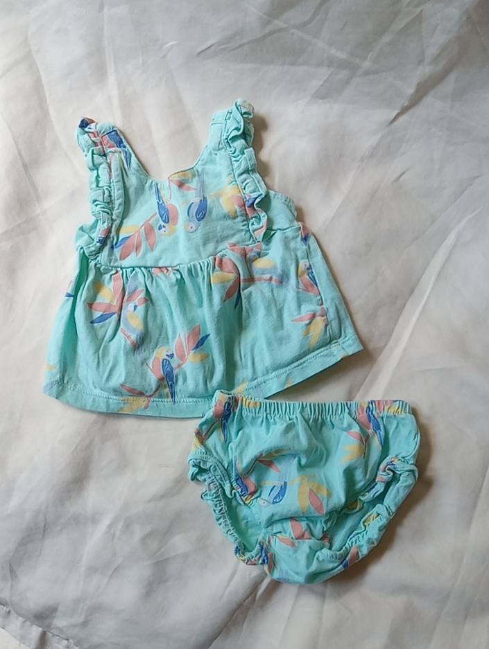 Carter's Aqua Parrot Print Tank Top & Diaper Cover Set